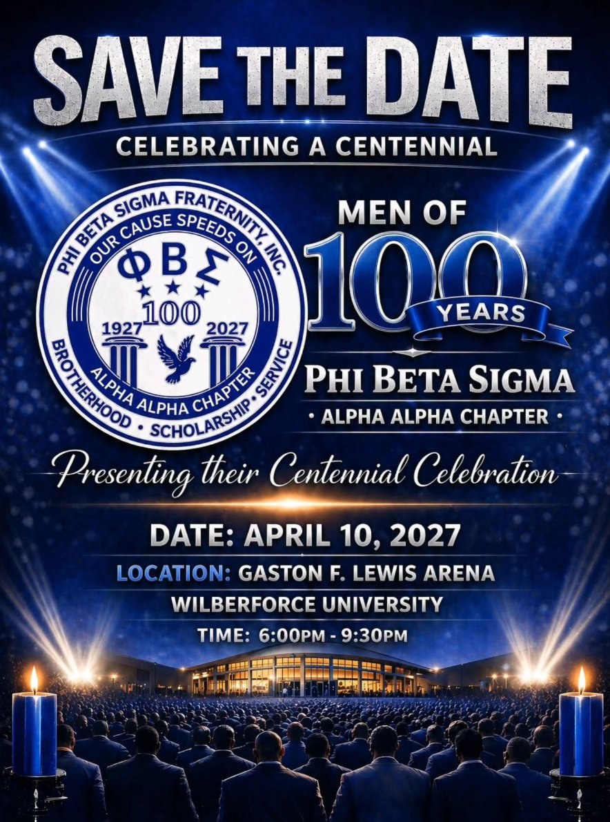 Phi Beta Sigma Alpha Alpha Chapter Centennial Save the Date flyer